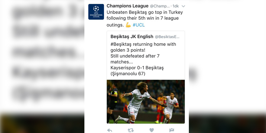 Şampiyonlar Ligi'nden Beşiktaş paylaşımı