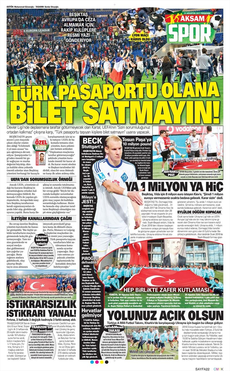 31 Ağustos 2017 | İşte gazetelerin Beşiktaş manşetleri - Görsel 2