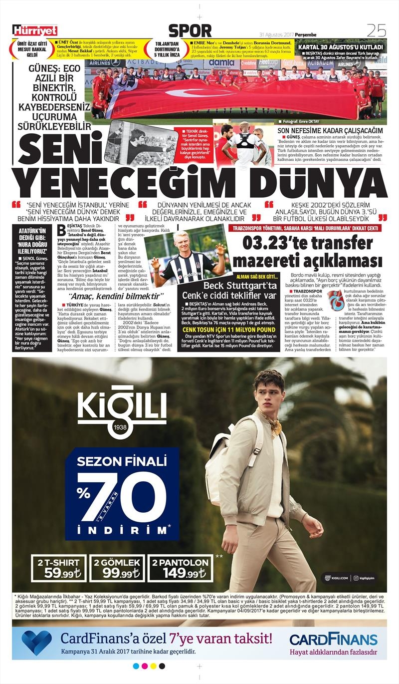 31 Ağustos 2017 | İşte gazetelerin Beşiktaş manşetleri - Görsel 7