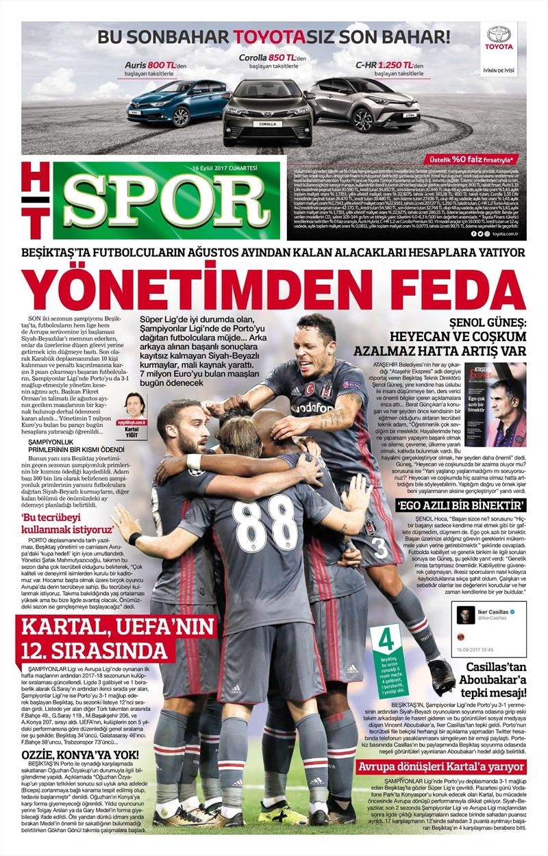 16 Eylül 2017 | İşte gazetelerin Beşiktaş manşetleri - Görsel 3