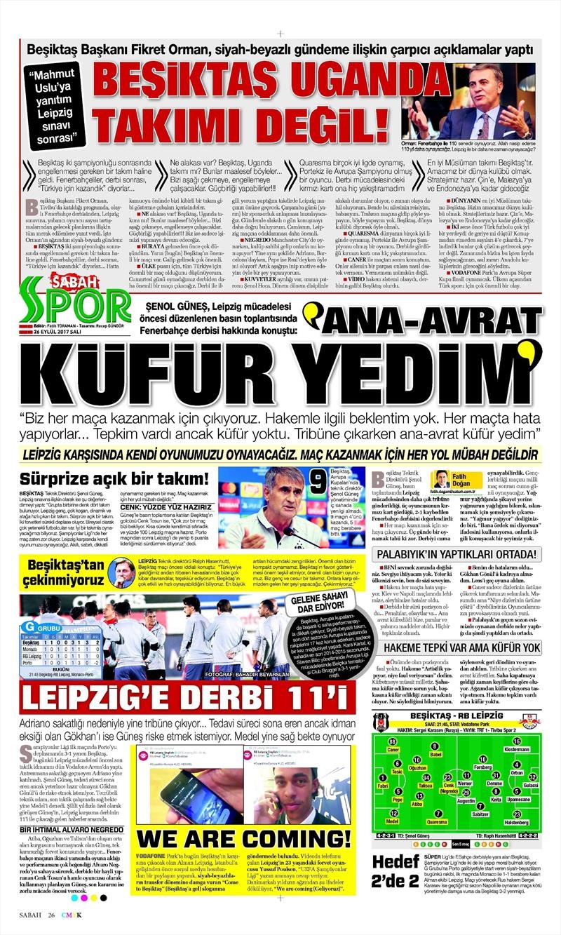 26 Eylül 2017 | Gazetelerin Beşiktaş Manşetleri - Görsel 12