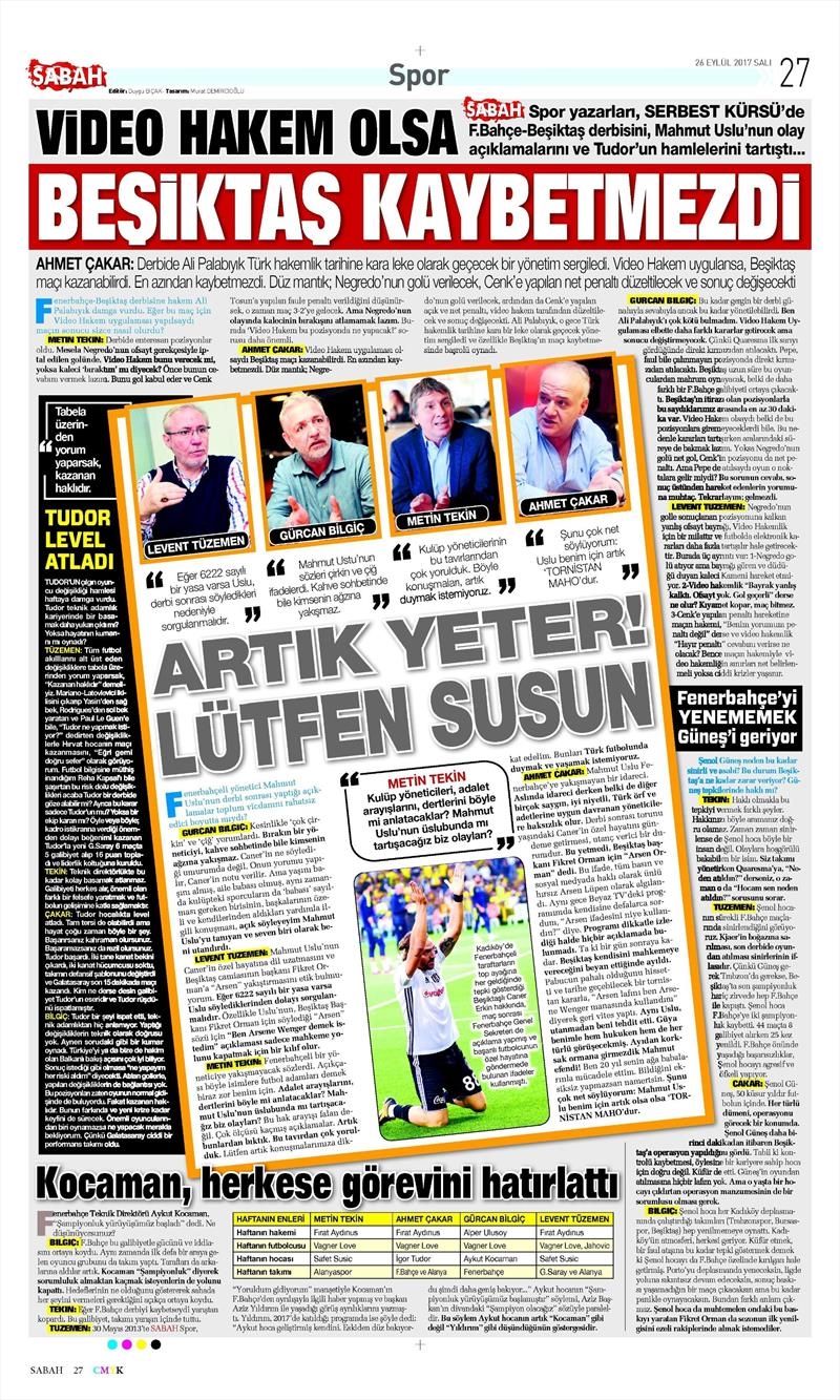 26 Eylül 2017 | Gazetelerin Beşiktaş Manşetleri - Görsel 13