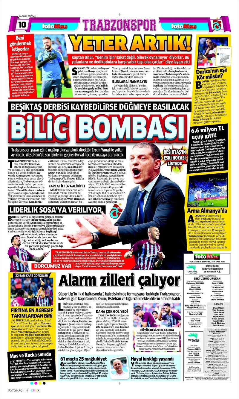 26 Eylül 2017 | Gazetelerin Beşiktaş Manşetleri - Görsel 15