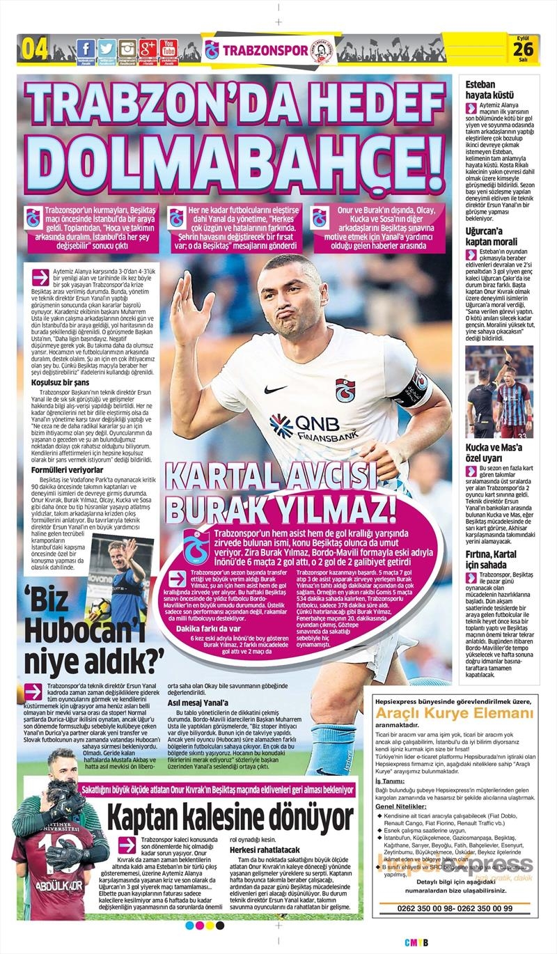 26 Eylül 2017 | Gazetelerin Beşiktaş Manşetleri - Görsel 4