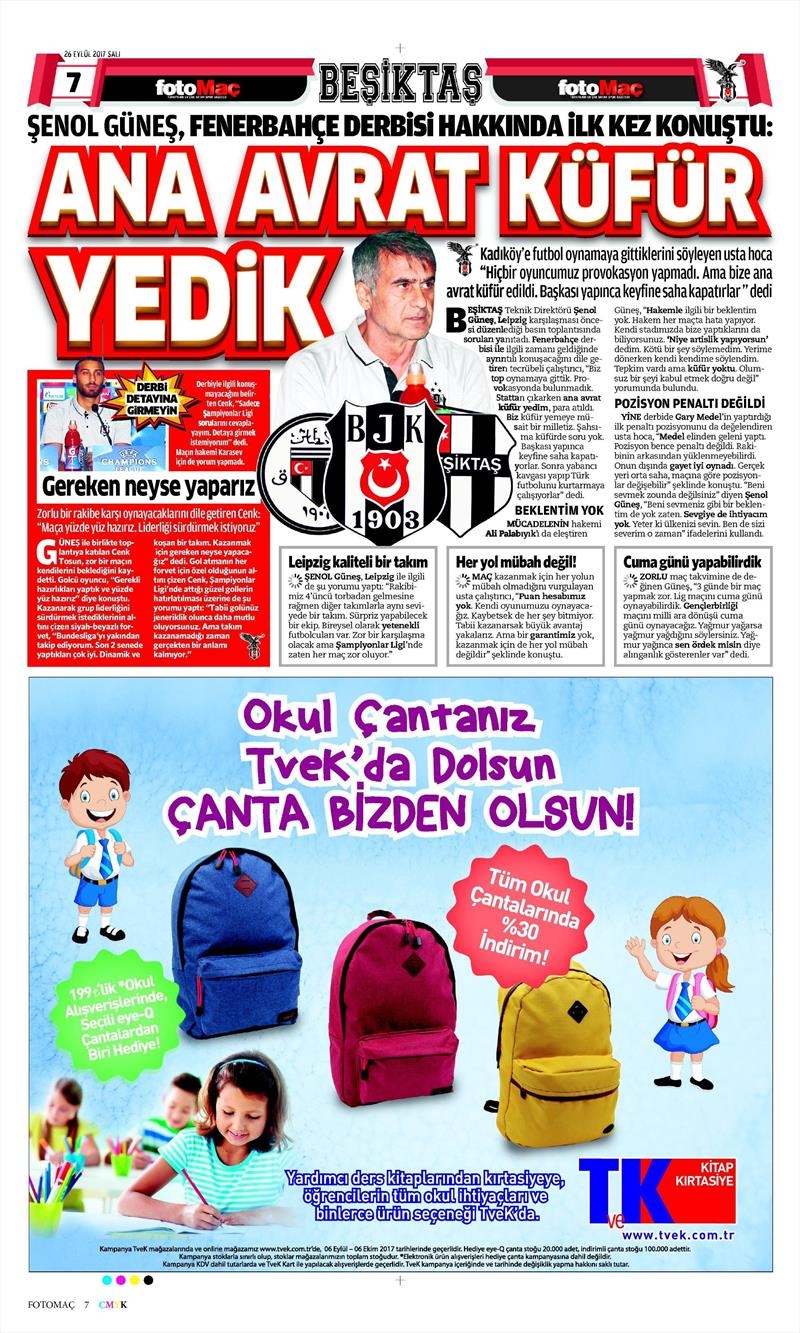 26 Eylül 2017 | Gazetelerin Beşiktaş Manşetleri - Görsel 7
