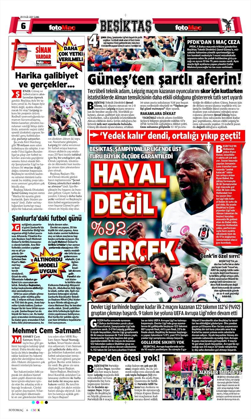29 Eylül 2017 | Gazetelerin Beşiktaş Manşetleri - Görsel 12