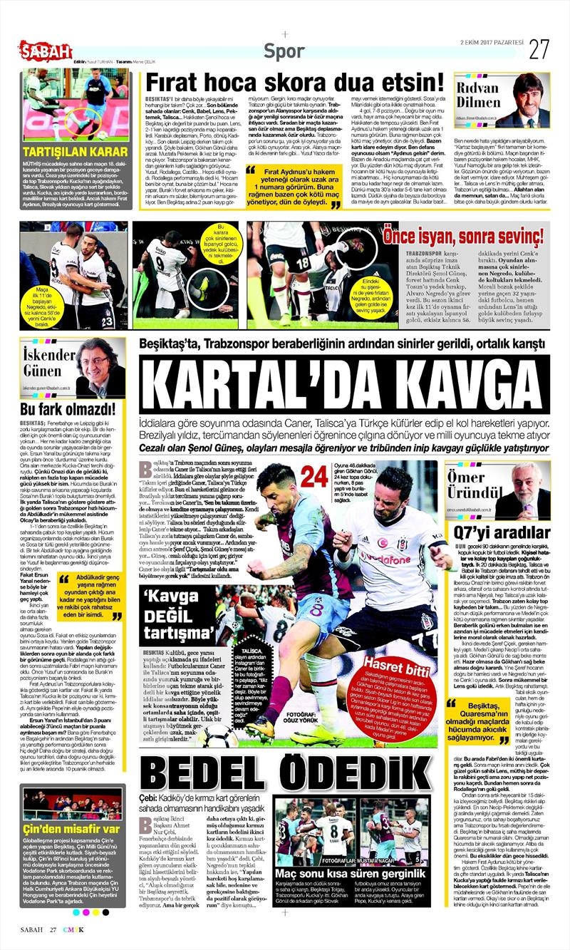 02 Ekim 2017 | Gazetelerin Beşiktaş Manşetleri - Görsel 19