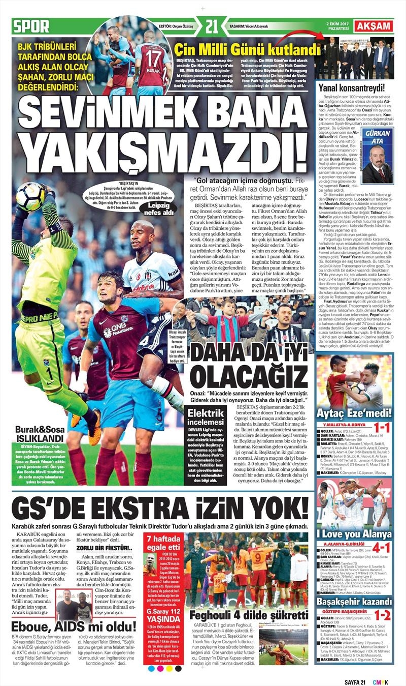 02 Ekim 2017 | Gazetelerin Beşiktaş Manşetleri - Görsel 2