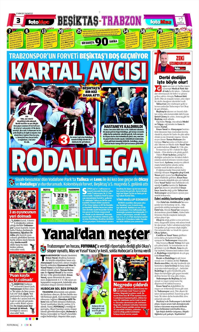 02 Ekim 2017 | Gazetelerin Beşiktaş Manşetleri - Görsel 23