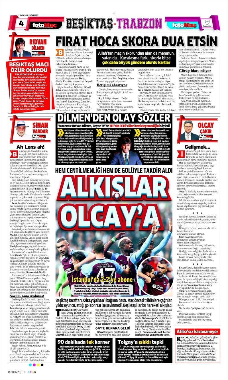 02 Ekim 2017 | Gazetelerin Beşiktaş Manşetleri - Görsel 24