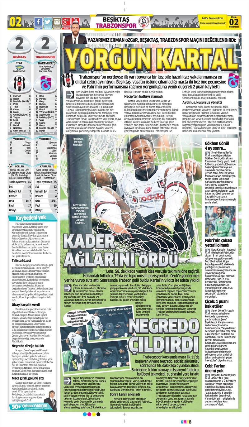 02 Ekim 2017 | Gazetelerin Beşiktaş Manşetleri - Görsel 9