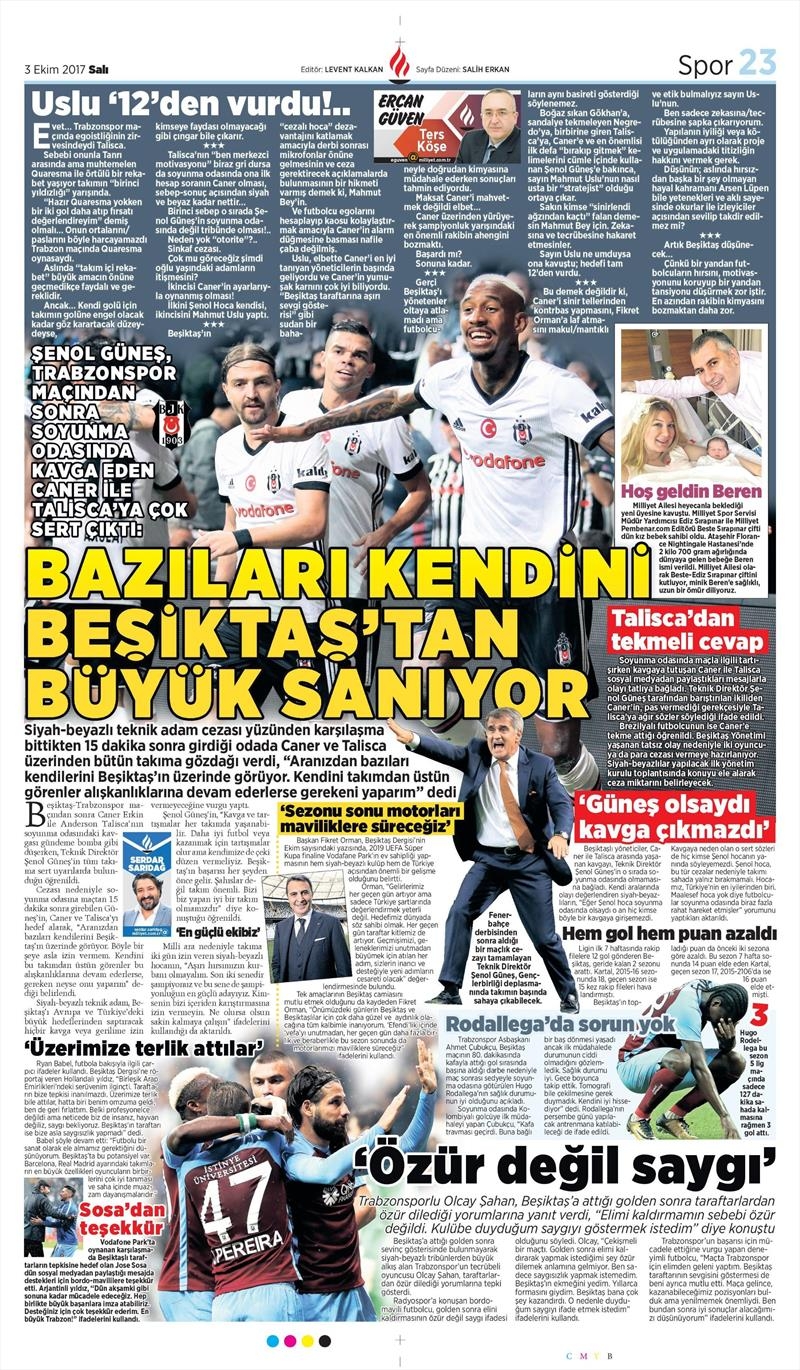 03 Ekim 2017 | Gazetelerin Beşiktaş Manşetleri - Görsel 14