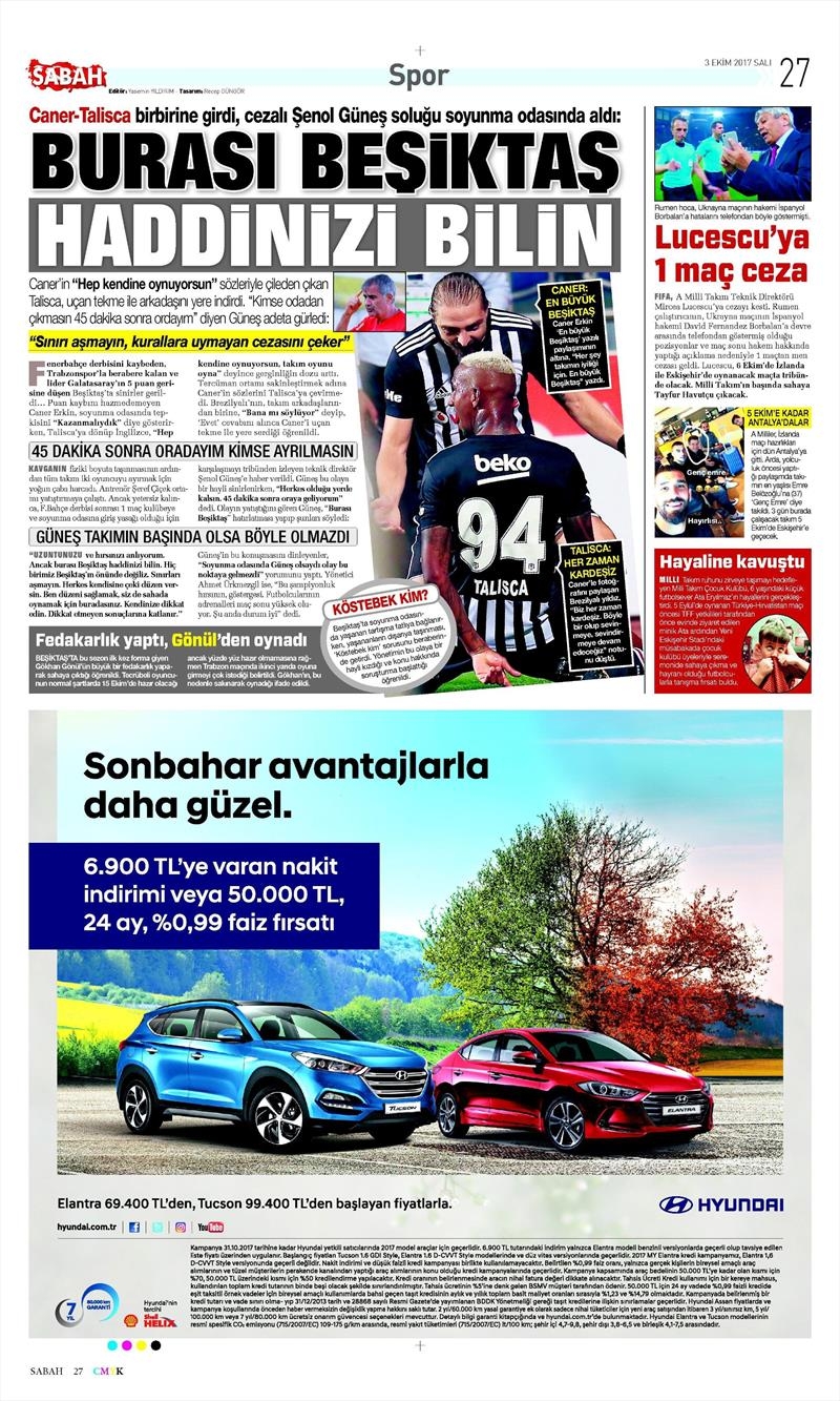 03 Ekim 2017 | Gazetelerin Beşiktaş Manşetleri - Görsel 16