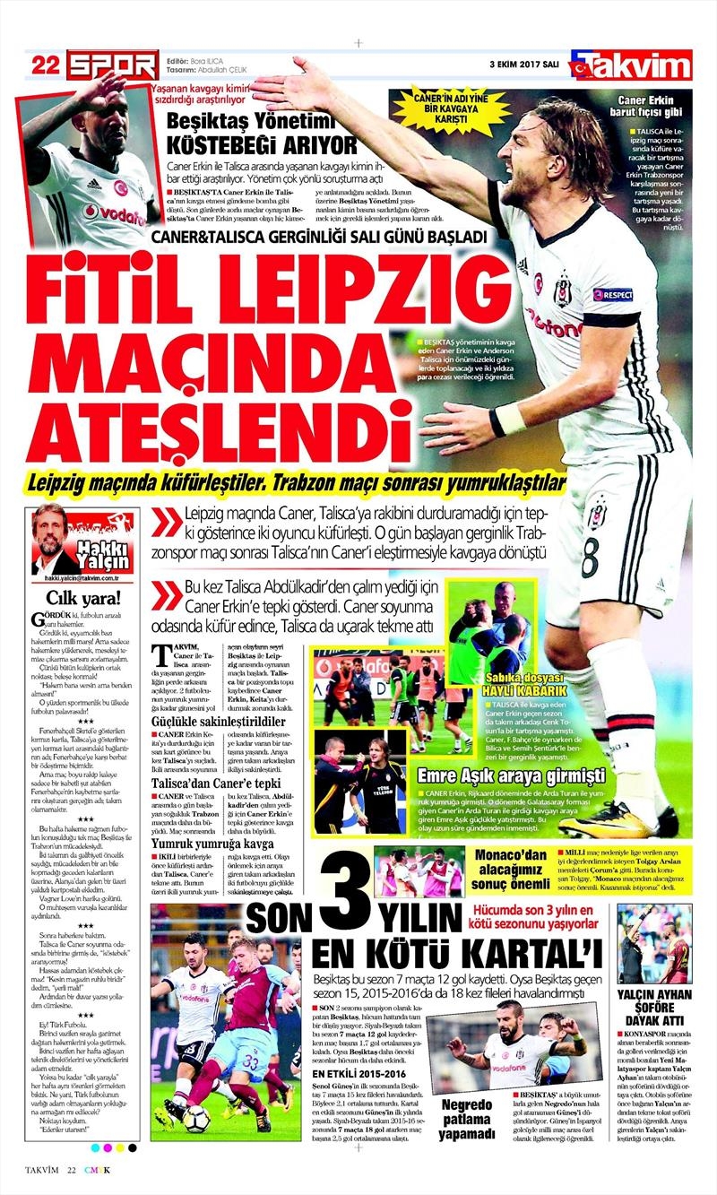 03 Ekim 2017 | Gazetelerin Beşiktaş Manşetleri - Görsel 18