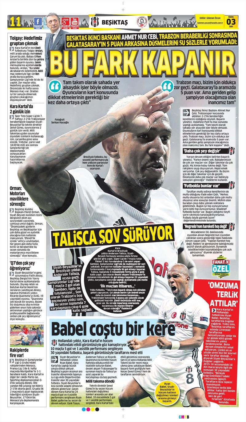 03 Ekim 2017 | Gazetelerin Beşiktaş Manşetleri - Görsel 7