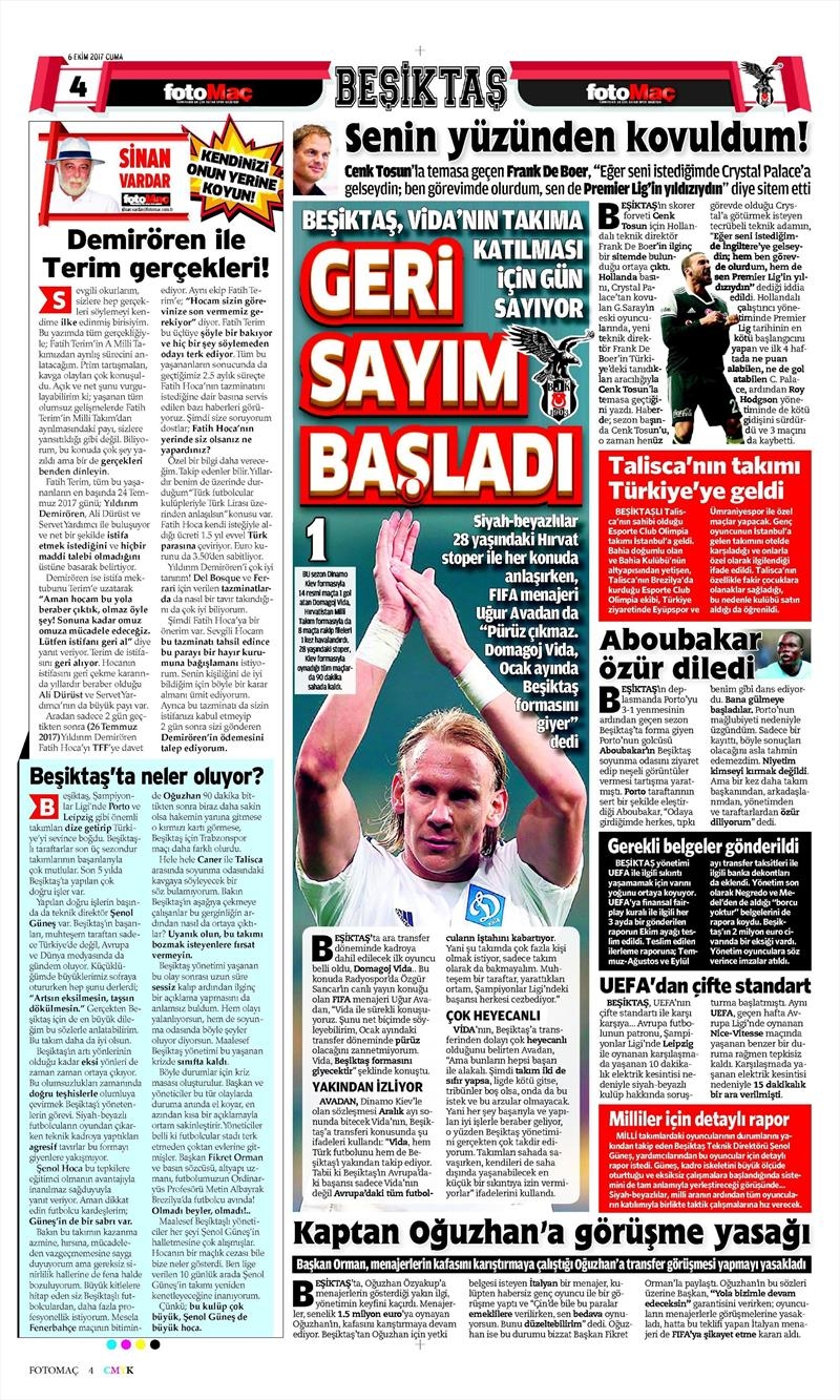 06 Ekim 2017 | Gazetelerin Beşiktaş Manşetleri - Görsel 2