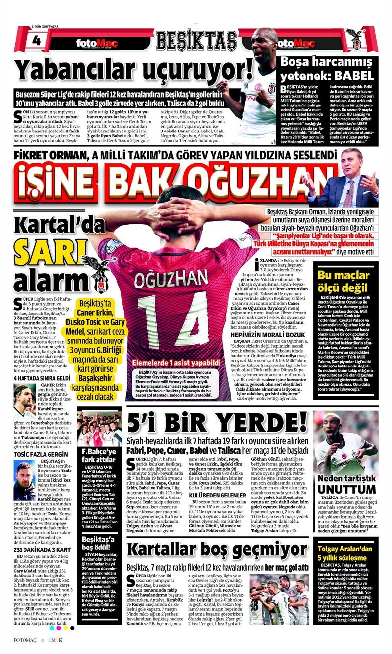 08 Ekim 2017 | Gazetelerin Beşiktaş Manşetleri - Görsel 3