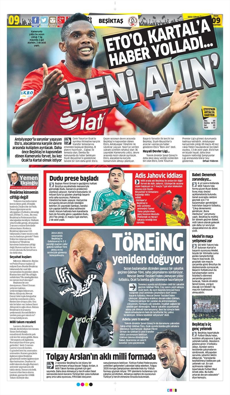 09 Ekim 2017 | İşte gazetelerin Beşiktaş manşetleri - Görsel 5