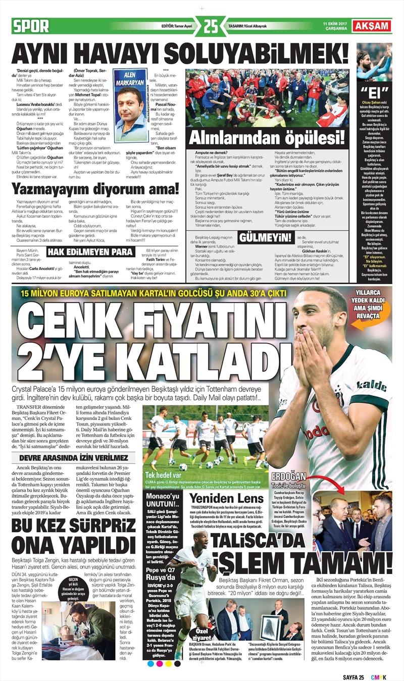 11 Ekim 2017 | İşte gazetelerin Beşiktaş manşetleri - Görsel 3
