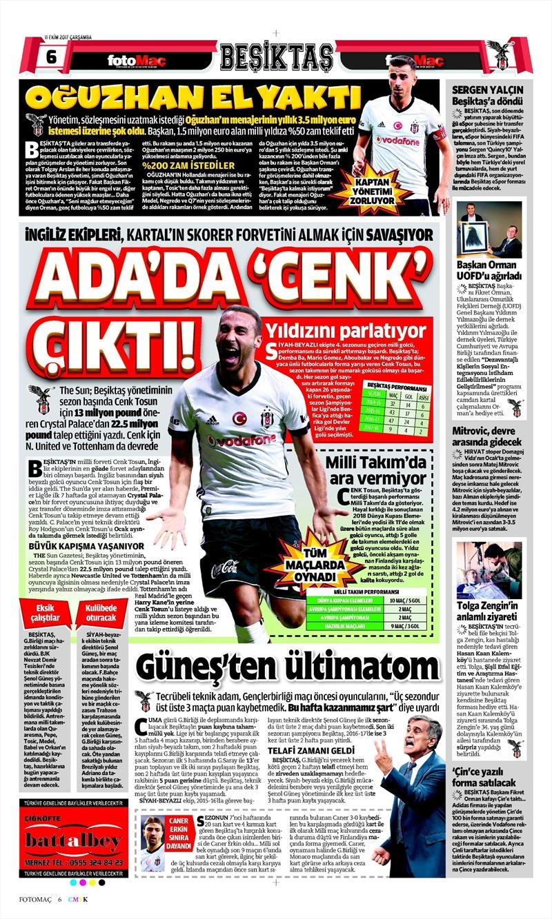 11 Ekim 2017 | İşte gazetelerin Beşiktaş manşetleri - Görsel 7