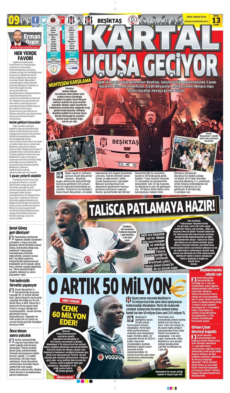 13 Ekim 2017 | İşte gazetelerin Beşiktaş manşetleri - Görsel 2