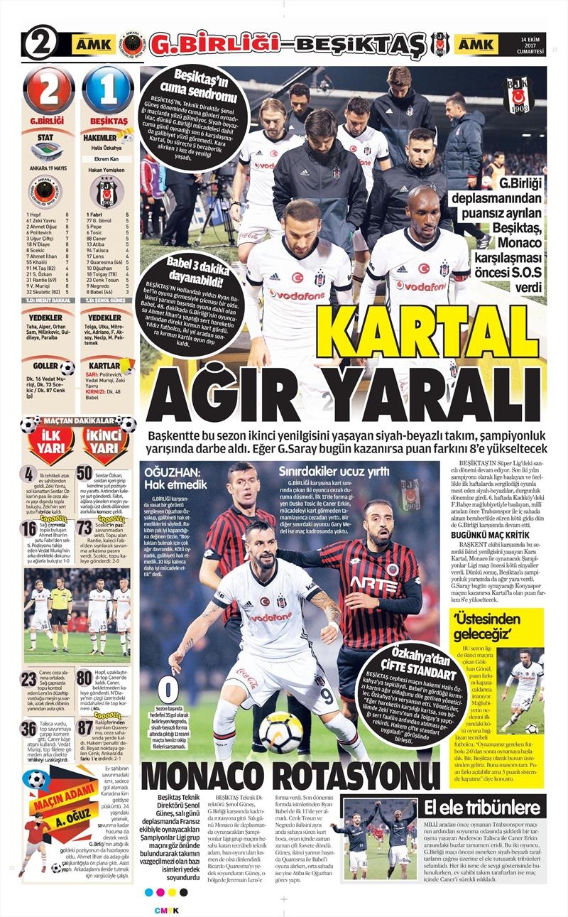 14 Ekim 2017 | Gazetelerin Beşiktaş Manşetleri - Görsel 1