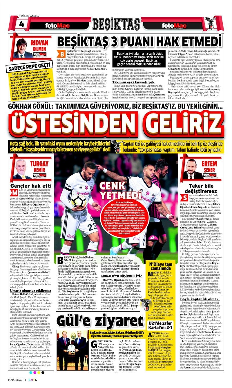 14 Ekim 2017 | Gazetelerin Beşiktaş Manşetleri - Görsel 10