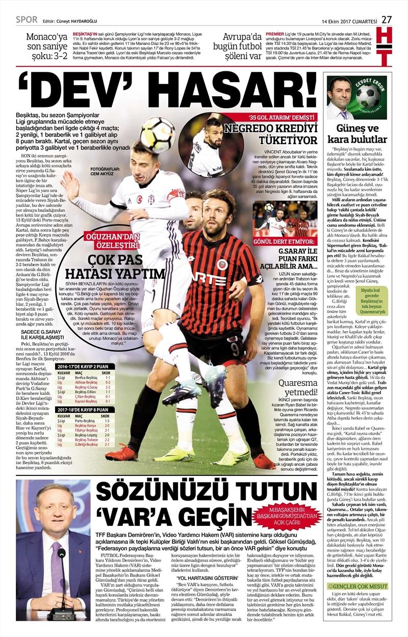 14 Ekim 2017 | Gazetelerin Beşiktaş Manşetleri - Görsel 13