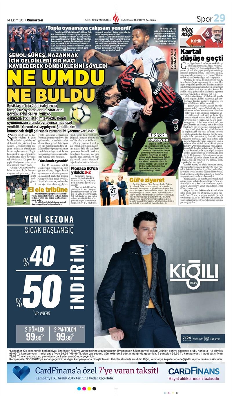 14 Ekim 2017 | Gazetelerin Beşiktaş Manşetleri - Görsel 20