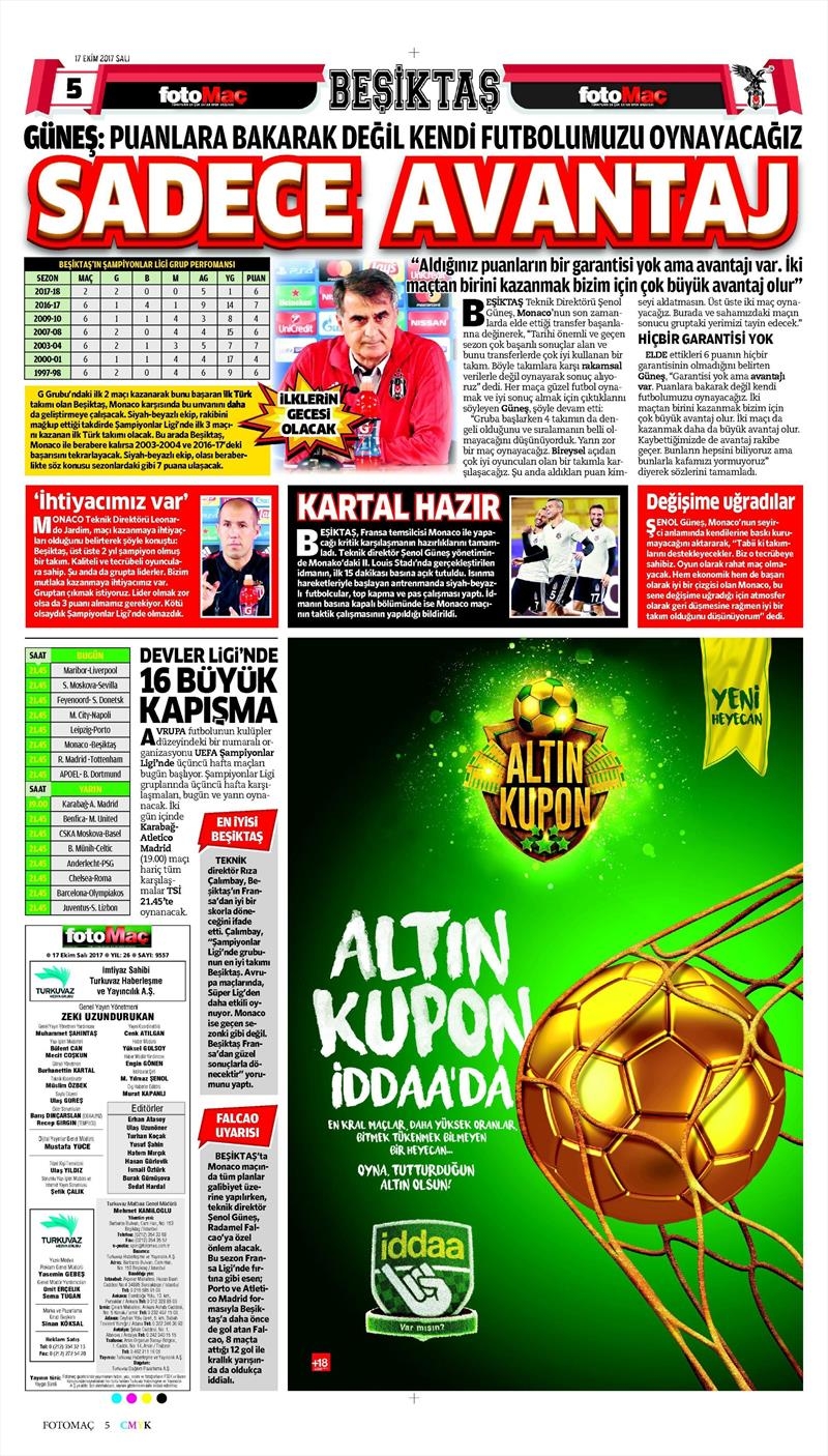 17 Ekim 2017 | Gazetelerin Beşiktaş Manşetleri - Görsel 5
