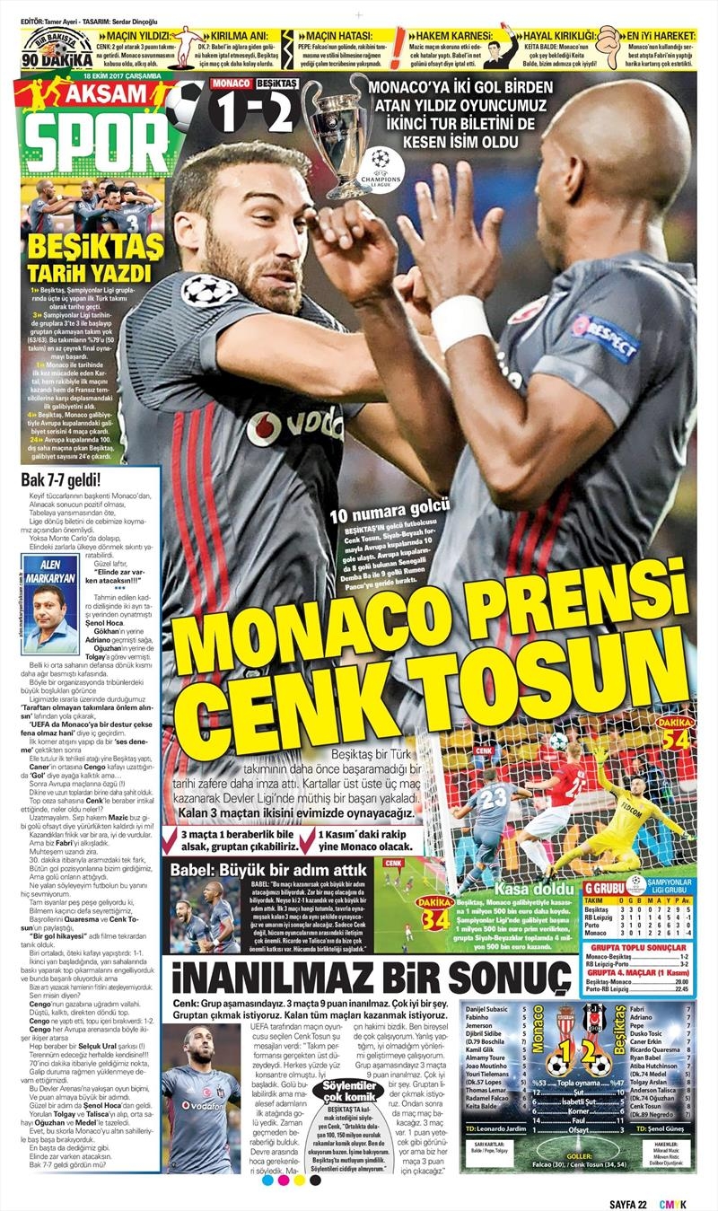 18 Ekim 2017 | Gazetelerin Beşiktaş Manşetleri - Görsel 1