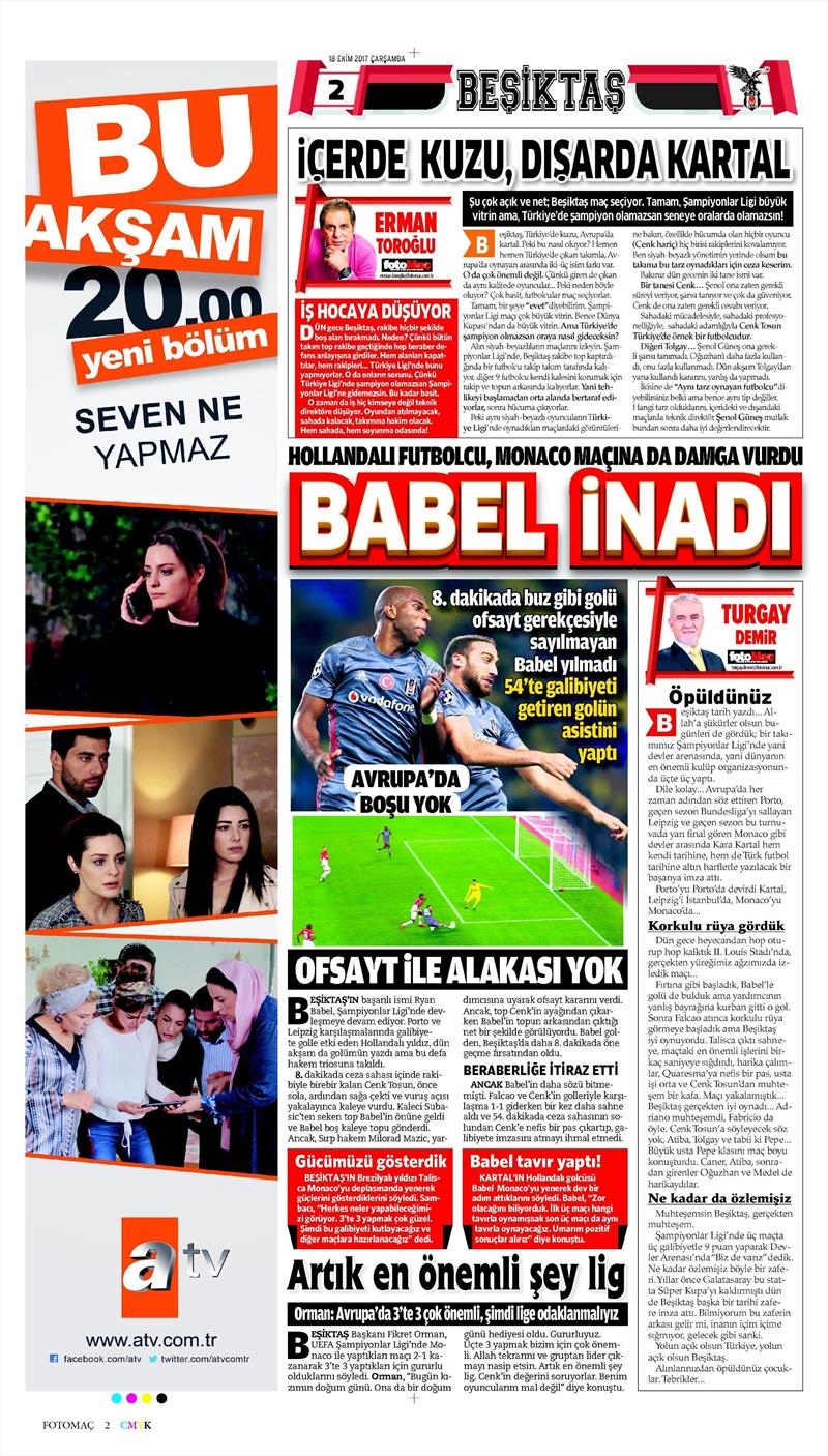 18 Ekim 2017 | Gazetelerin Beşiktaş Manşetleri - Görsel 11