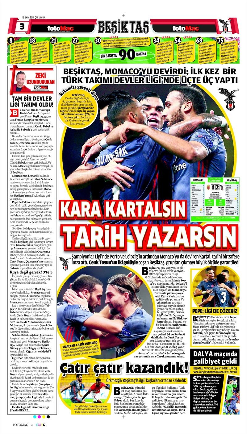 18 Ekim 2017 | Gazetelerin Beşiktaş Manşetleri - Görsel 12