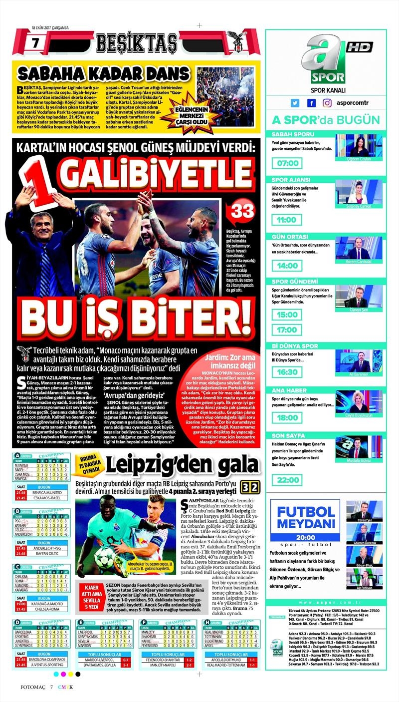 18 Ekim 2017 | Gazetelerin Beşiktaş Manşetleri - Görsel 14