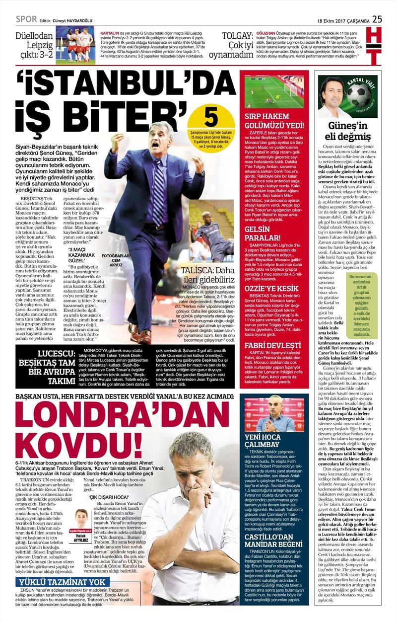 18 Ekim 2017 | Gazetelerin Beşiktaş Manşetleri - Görsel 15