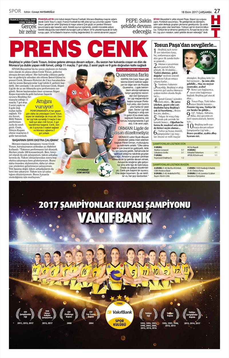 18 Ekim 2017 | Gazetelerin Beşiktaş Manşetleri - Görsel 17