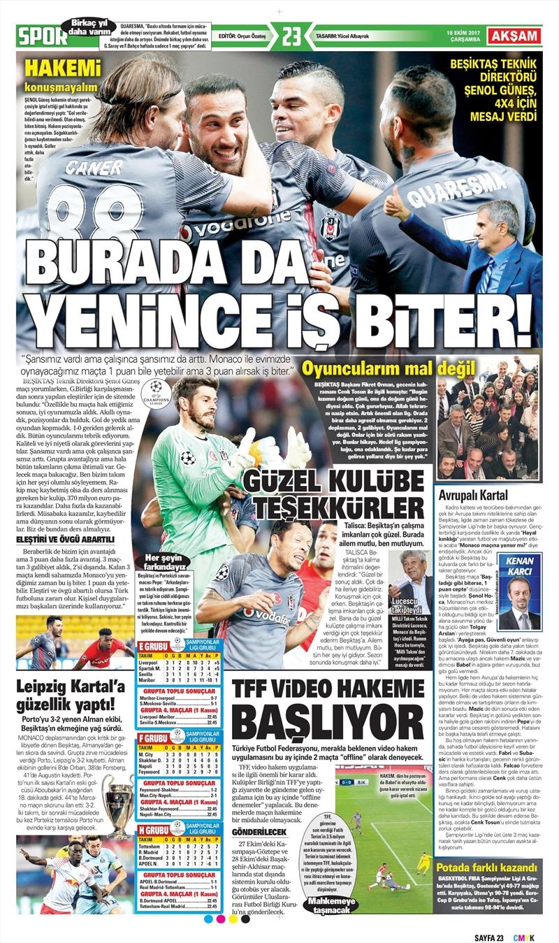 18 Ekim 2017 | Gazetelerin Beşiktaş Manşetleri - Görsel 2