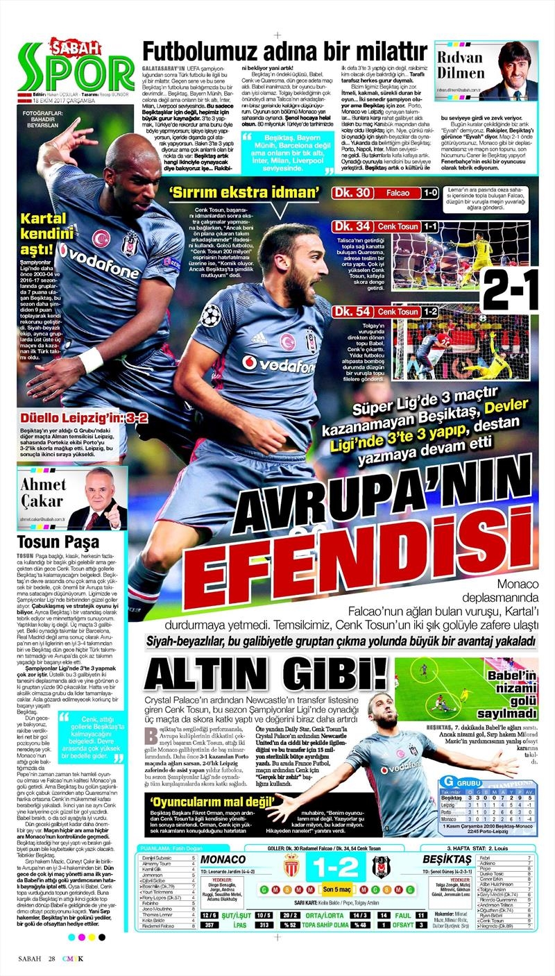 18 Ekim 2017 | Gazetelerin Beşiktaş Manşetleri - Görsel 20