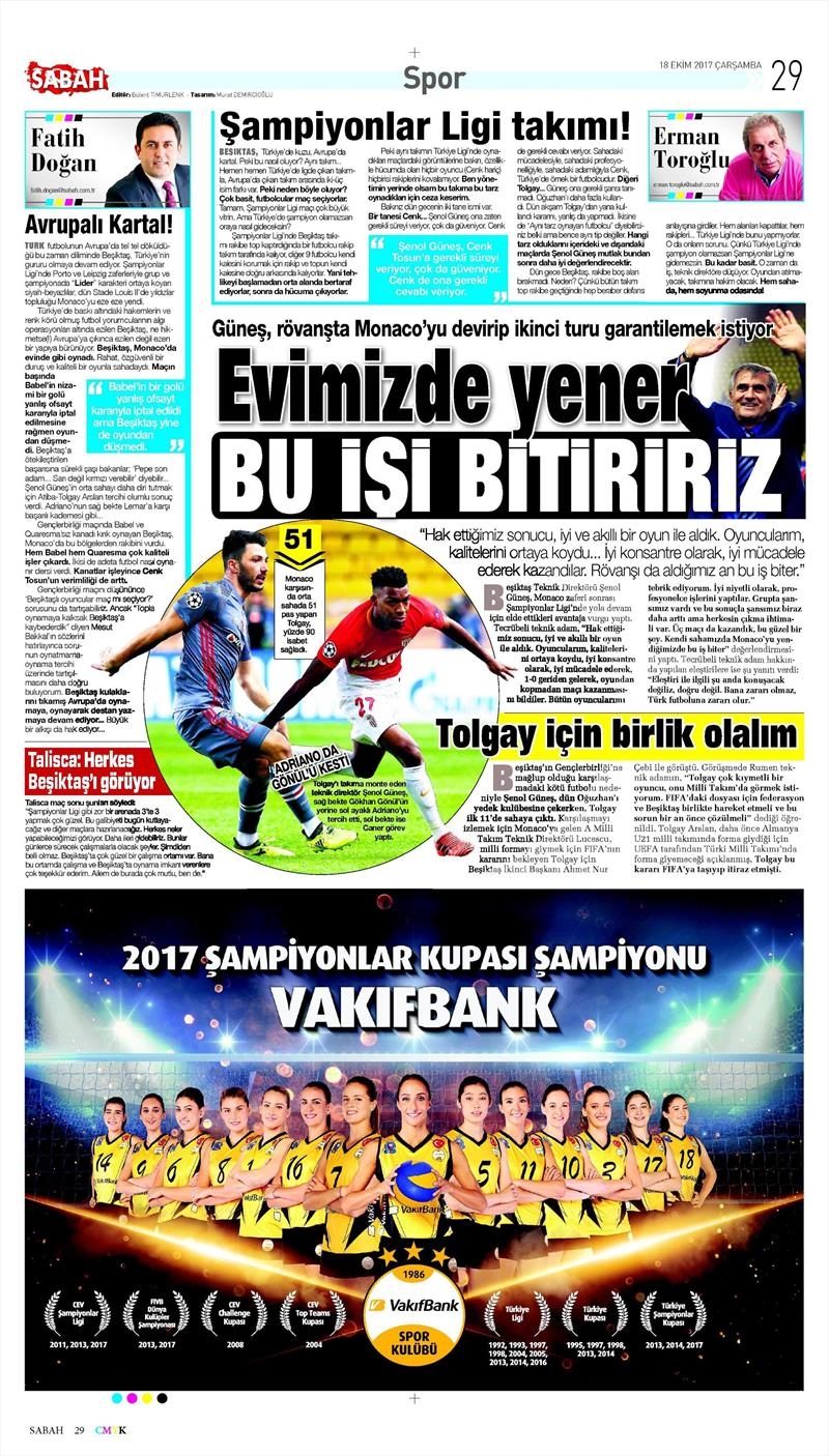 18 Ekim 2017 | Gazetelerin Beşiktaş Manşetleri - Görsel 21
