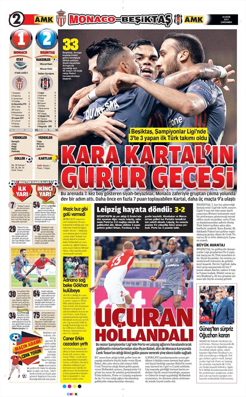 18 Ekim 2017 | Gazetelerin Beşiktaş Manşetleri - Görsel 3