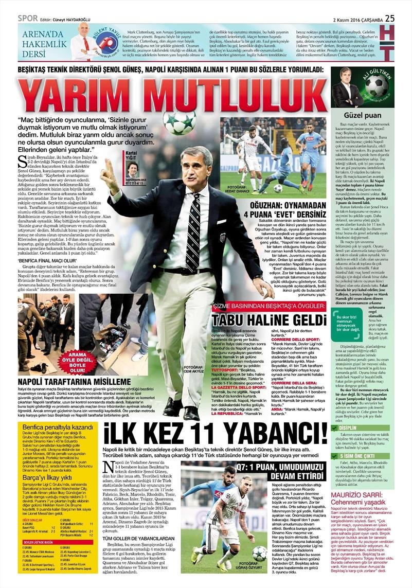 2 Kasım 2016 | Gazetelerin Beşiktaş sayfaları - Görsel 13