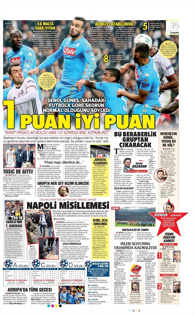 2 Kasım 2016 | Gazetelerin Beşiktaş sayfaları - Görsel 15