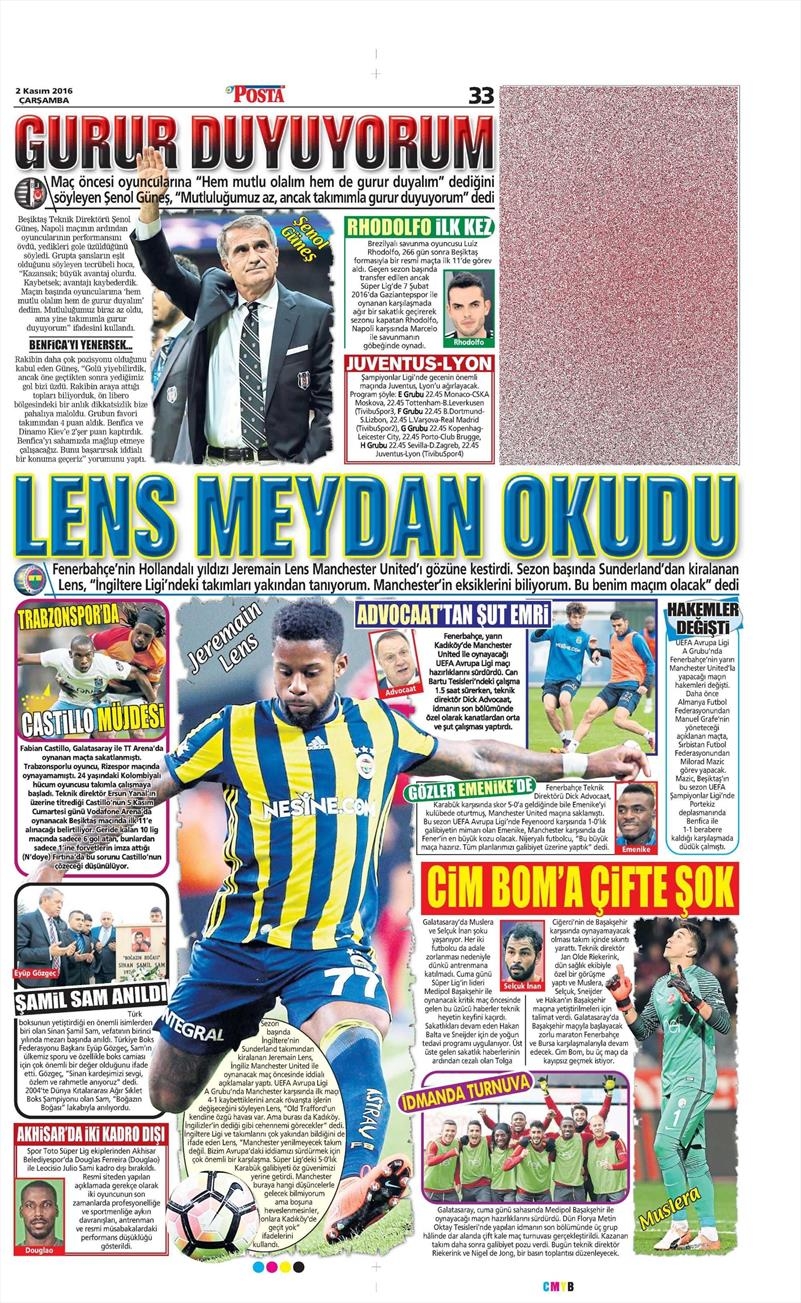 2 Kasım 2016 | Gazetelerin Beşiktaş sayfaları - Görsel 21