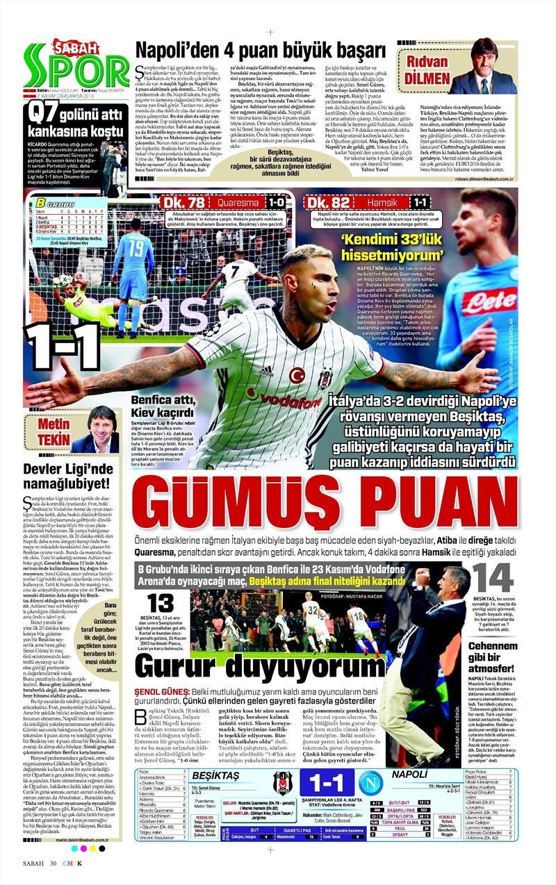 2 Kasım 2016 | Gazetelerin Beşiktaş sayfaları - Görsel 22