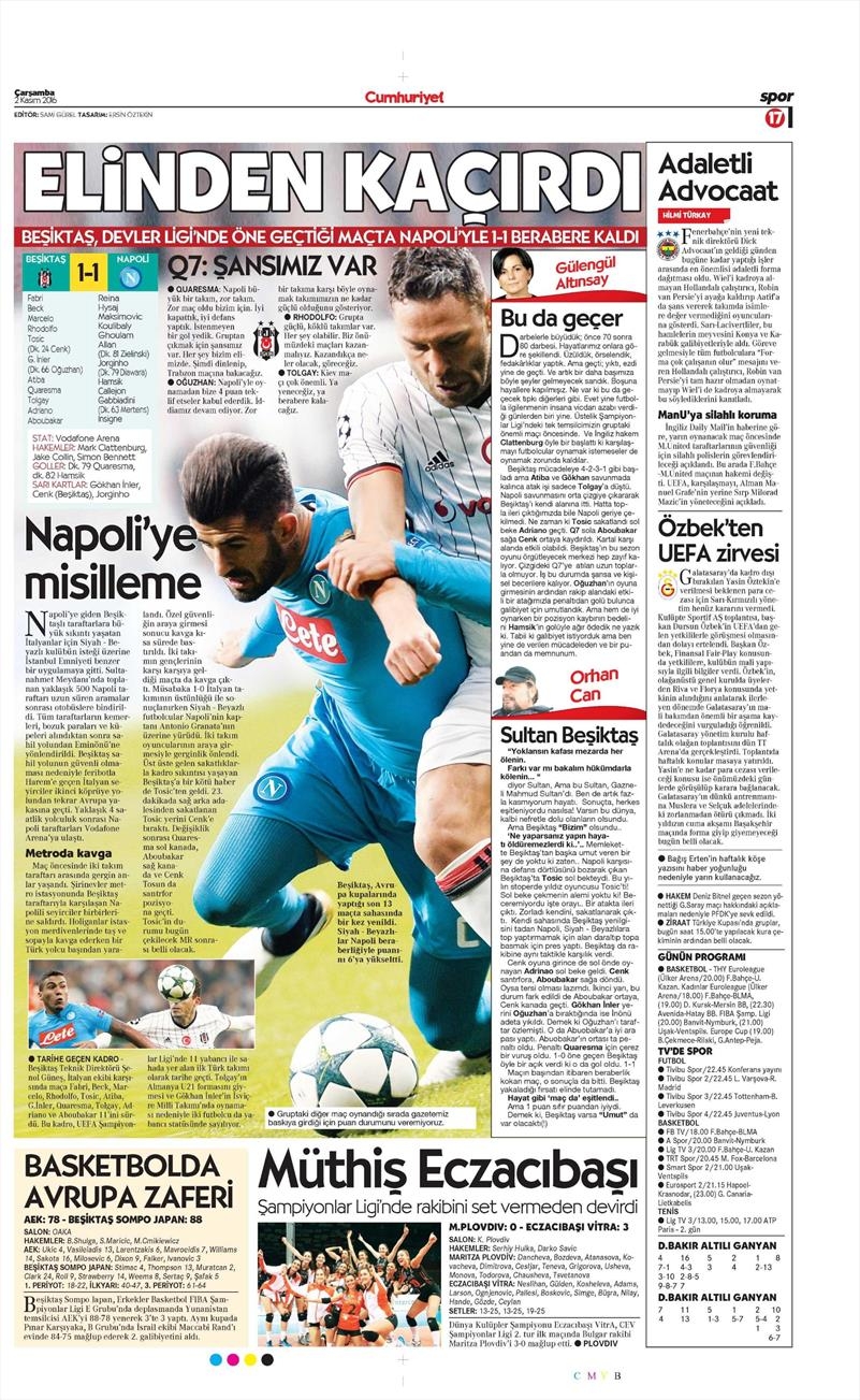 2 Kasım 2016 | Gazetelerin Beşiktaş sayfaları - Görsel 3