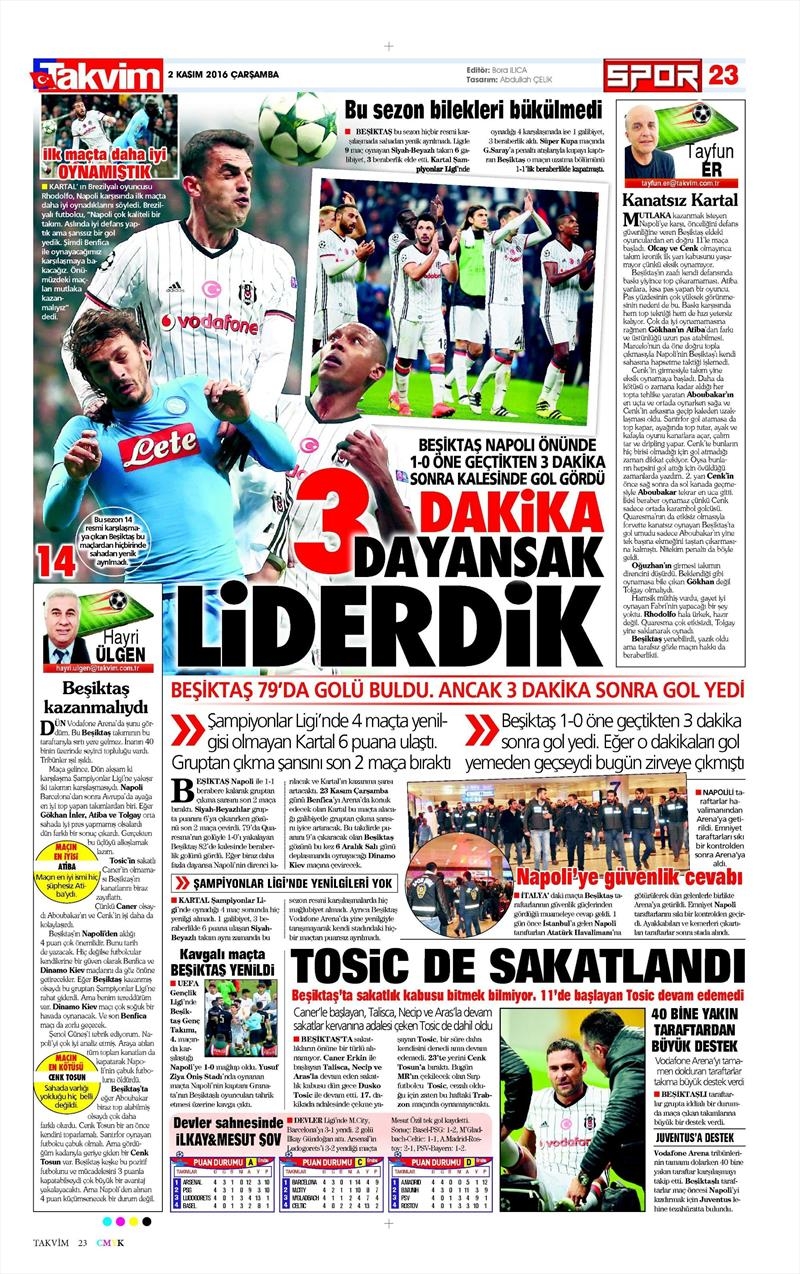 2 Kasım 2016 | Gazetelerin Beşiktaş sayfaları - Görsel 30