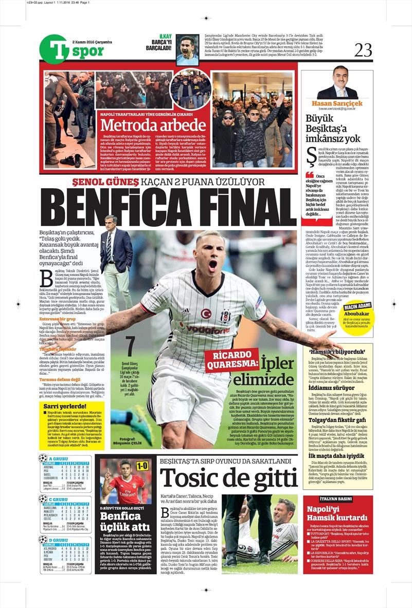 2 Kasım 2016 | Gazetelerin Beşiktaş sayfaları - Görsel 33