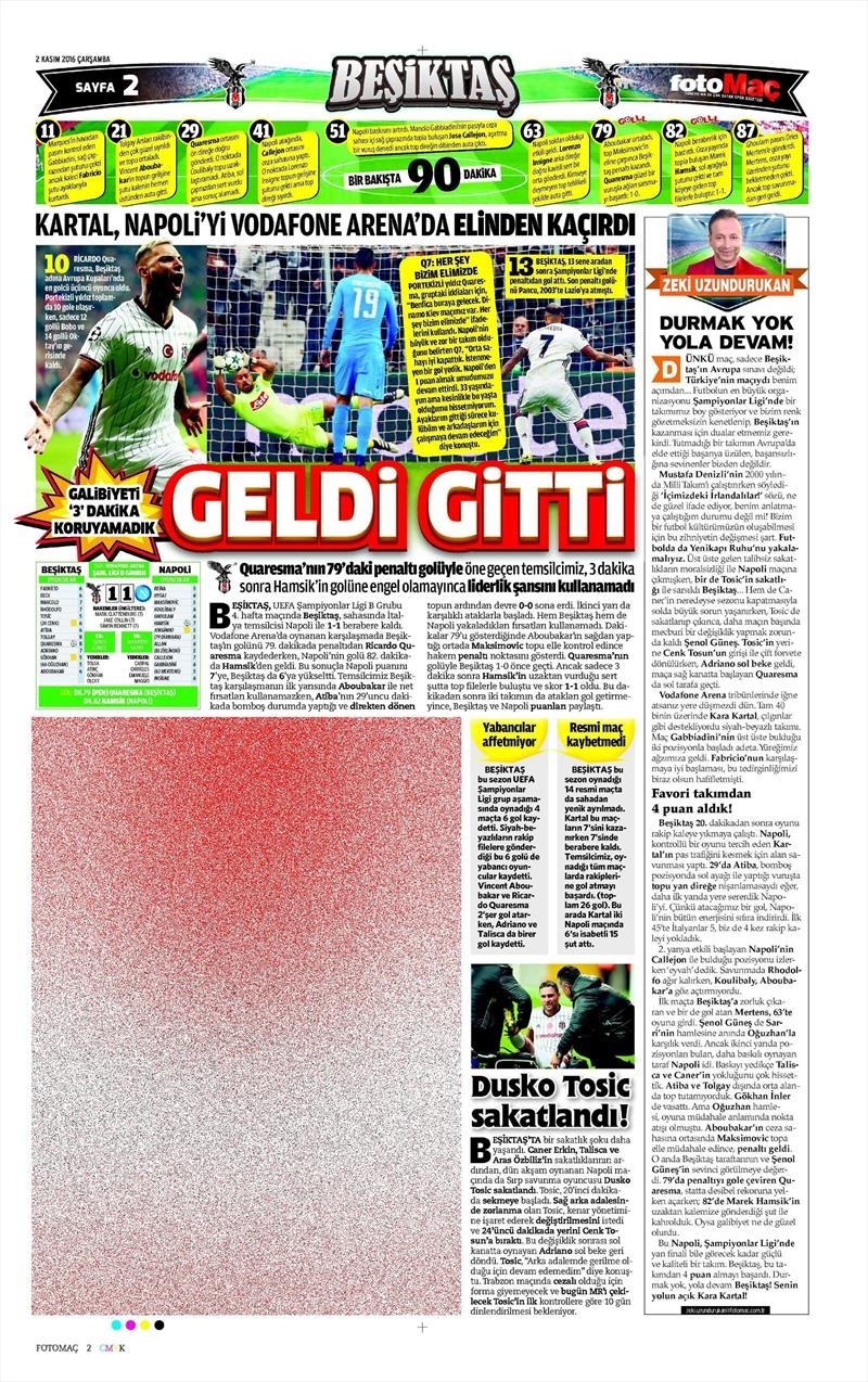 2 Kasım 2016 | Gazetelerin Beşiktaş sayfaları - Görsel 9