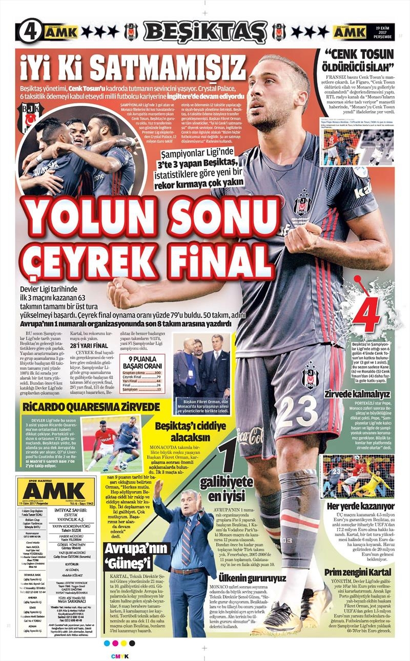 19 Ekim 2017 | İşte gazetelerin Beşiktaş manşetleri - Görsel 2