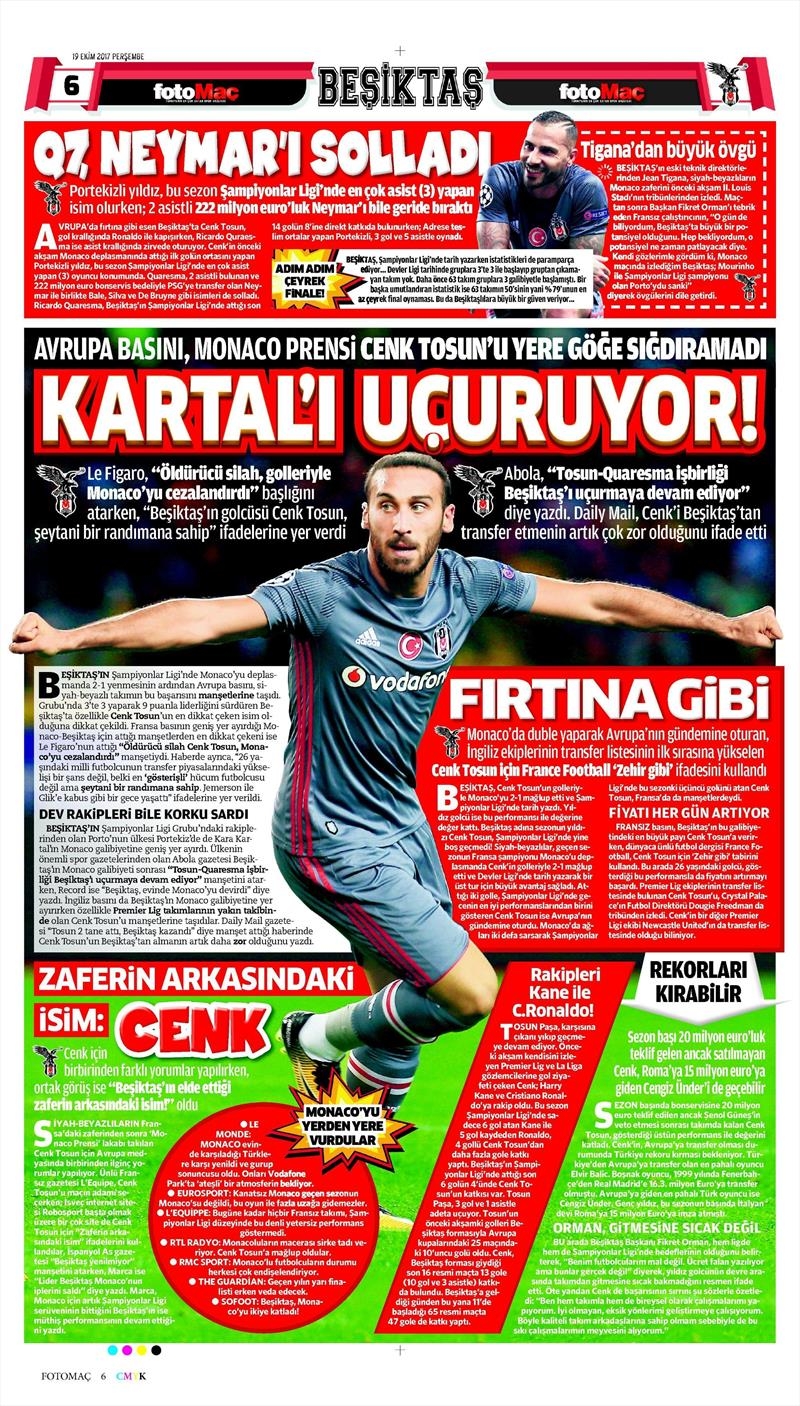 19 Ekim 2017 | İşte gazetelerin Beşiktaş manşetleri - Görsel 5